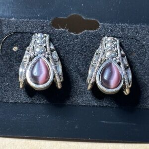 Avon Silver and Purple Teardrop Earrings